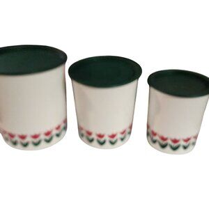 Tupperware Vintage Tulip Print Canisters With Lids Set Of 3